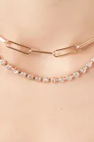 Women's Rhinestone Link Chain Layered Necklace in Gold/Clear