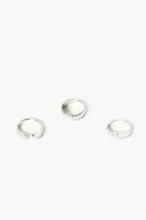 Women's Smooth & Etched Ring Set in Silver, 6