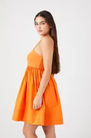 Women's Poplin Babydoll Mini Dress in Orange Large