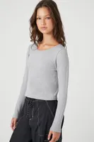 Women's Seamless Ribbed Knit Top in Heather Grey Large