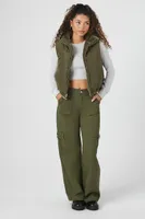 Women's Zip-Up Toggle Drawstring Vest in Olive Small