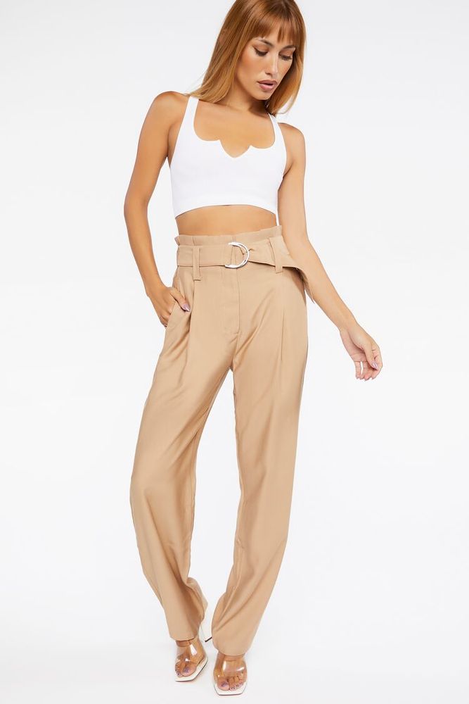 Women's Linen Wide-Leg Pants in Khaki Large