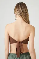 Women's Sweater-Knit Handkerchief Tube Top in Brown, XS