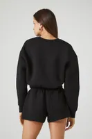 Women's Cropped Drop-Sleeve Pullover in Black Large