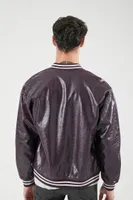 Men Faux Croc Varsity Bomber Jacket Eggplant