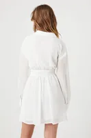 Women's Chiffon A-Line Mini Shirt Dress in White Medium