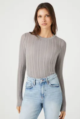 Women's Fitted Ribbed Knit Sweater in Grey Medium