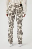 Men Distressed Camo Print Slim-Fit Jeans Taupe,