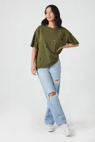 Women's Distressed Crew T-Shirt in Olive Medium