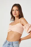 Women's Open-Shoulder Sweetheart Crop Top Pale Peach