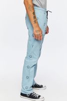 Men Happy Face Corduroy Drawstring Pants Blue