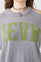 Women's 4EVR Graphic Cutout Sweater in Heather Grey, 1X