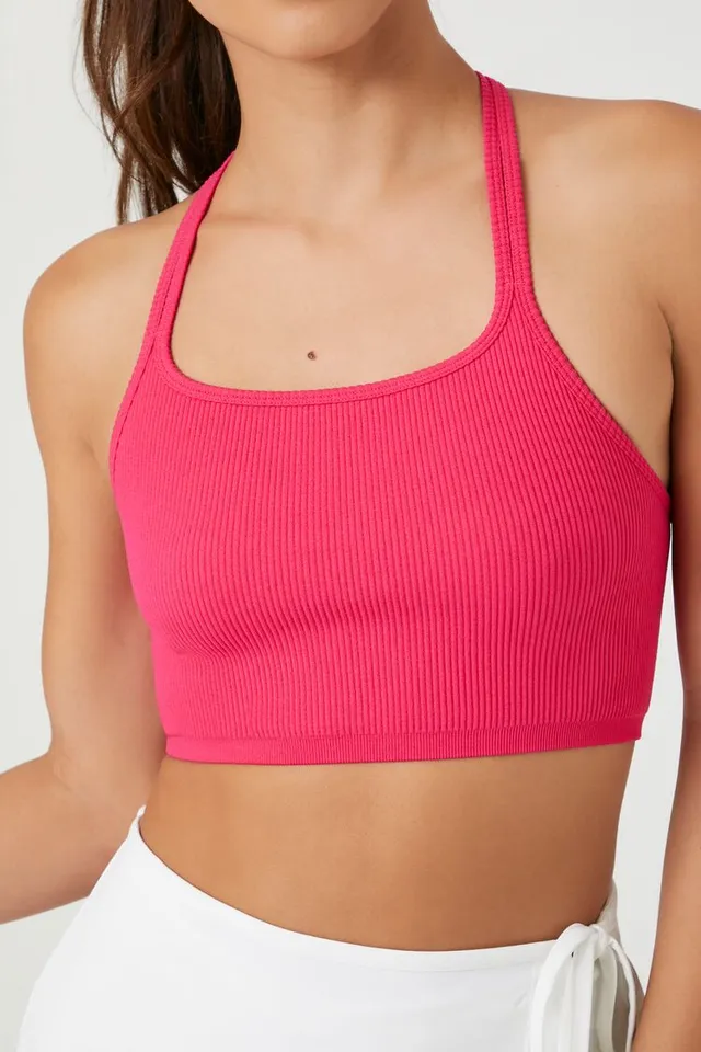 Forever 21 Women's Seamless Strappy Sports Bra in Hibiscus Large