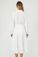 Women's Satin Tie-Front Shirt Midi Dress in White Small