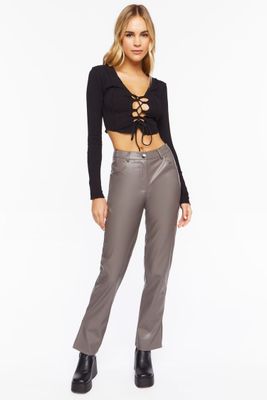 Women's Faux Leather Straight-Leg Pants Neutral