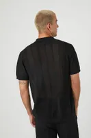 Men Ribbed Textured Polo Shirt in Black Medium