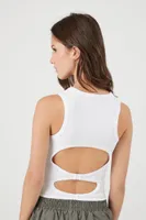 Women's Cutout Ribbed Knit Tank Top in White Medium