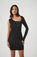 Women's One-Sleeve Bodycon Mini Dress in Black Large