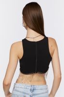 Women's Rhinestone-Trim Crop Top in Black Large