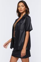 Women's Faux Leather Shirt & Mini Skirt Set in Black Medium