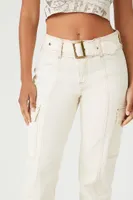 Women's Belted Twill Cargo Joggers in Cream Large