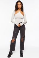 Women's Cutout Tie-Neck Top in Oyster Grey Medium