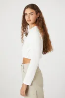 Women's Rhinestone Long-Sleeve Crop Top White