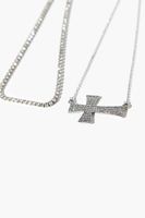 Women's Cross Pendant Necklace Set in Silver/Clear