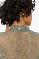 Women's Floral Lace Mock Neck Top in Tea Small