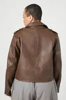 Women's Faux Leather Moto Jacket in Brown, 0X