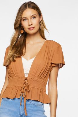 Women's Plunging Butterfly Sleeve Crop Top Maple