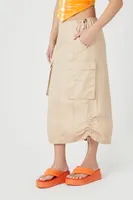 Women's Twill Toggle Drawstring Midi Skirt in Sand Small