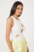 Women's Sleeveless Cutout Bodysuit in White, XL