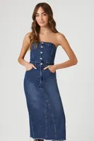 Women's Button-Front Denim Tube Dress