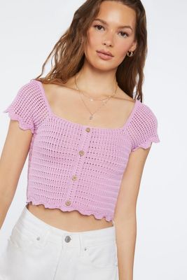 Women's Crochet Sweater-Knit Crop Top in Wisteria Large