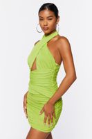 Women's Crisscross Halter Mini Dress in Green Apple Medium