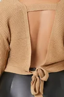 Women's Ribbed Knit Tie-Back Sweater Camel,