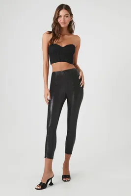 Women's Faux Leather High-Rise Ankle Pants in Black Large