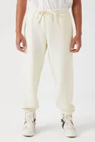 Men Fleece Drawstring Joggers in Cream, XXL