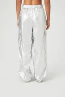 Women's Metallic Cargo Pants in Silver Large