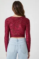 Women's Velvet Wrap Crop Top in Wine Small