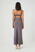 Women's Satin Midi Slip Dress in Charcoal Large