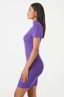 Women's Ribbed Cutout Bodycon Mini Dress in Purple Small