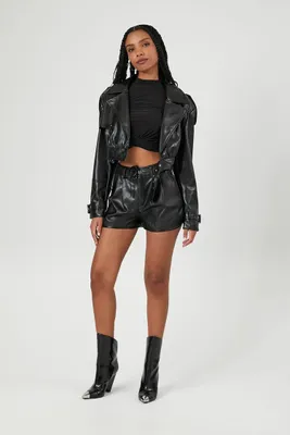 Women's Faux Leather Drawstring Shorts