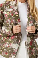 Women's Twill Floral Print Moto Jacket in Olive Small