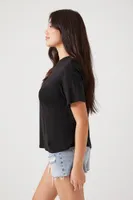 Women's Linen-Blend Crew T-Shirt in Black Small