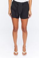 Women's Belted Linen-Blend Shorts in Black Medium