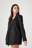 Women's Linen-Blend Double-Breasted Blazer in Black Small