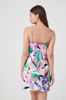 Women's Satin Abstract Print Mini Dress in Purple Small