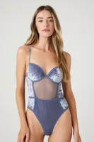 Women's Velvet Lingerie Bodysuit in Heather Blue Small